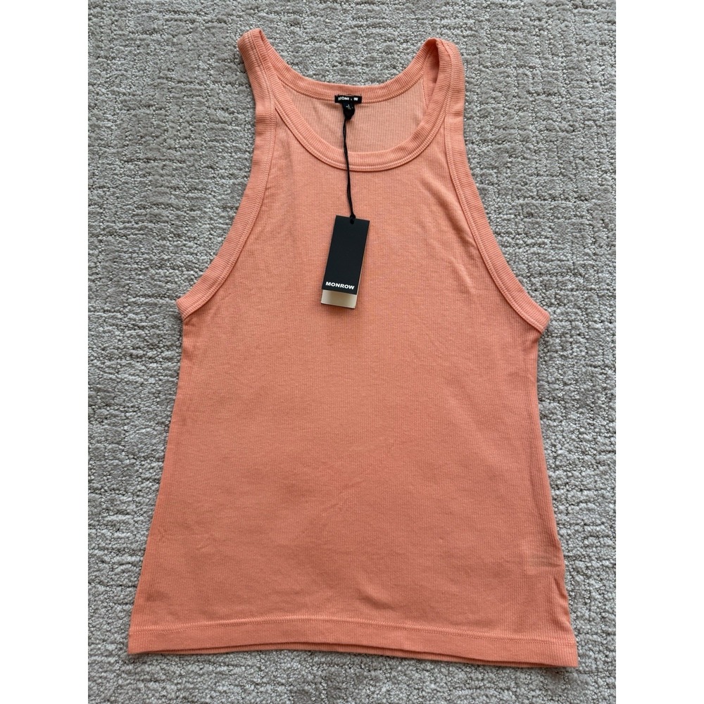 NEW Monrow Tank Top Womens Size M Peach Soft Basic Blouse Supima Cotton Stretch